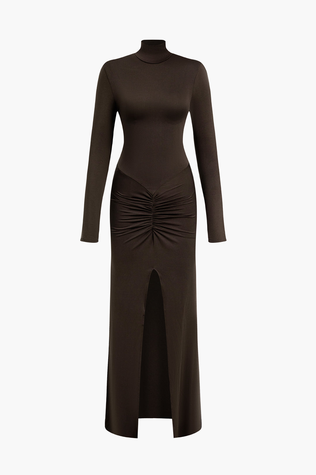 Düz Dantelli Balıkçı Yaka Yırtmaçlı maksi Elbise