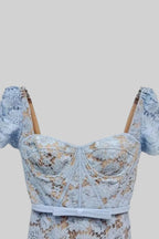 Dantel Omuz Süslemeli Midi Elbise