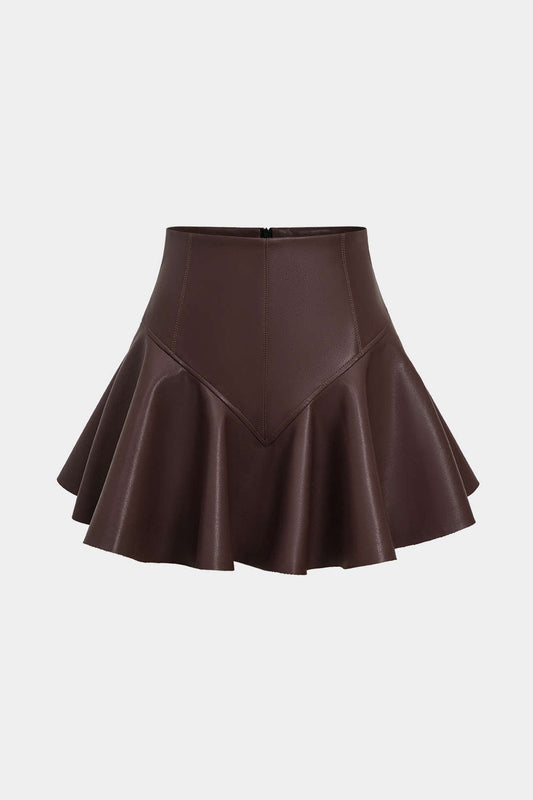 Basic Deri Pileli Mini Etek