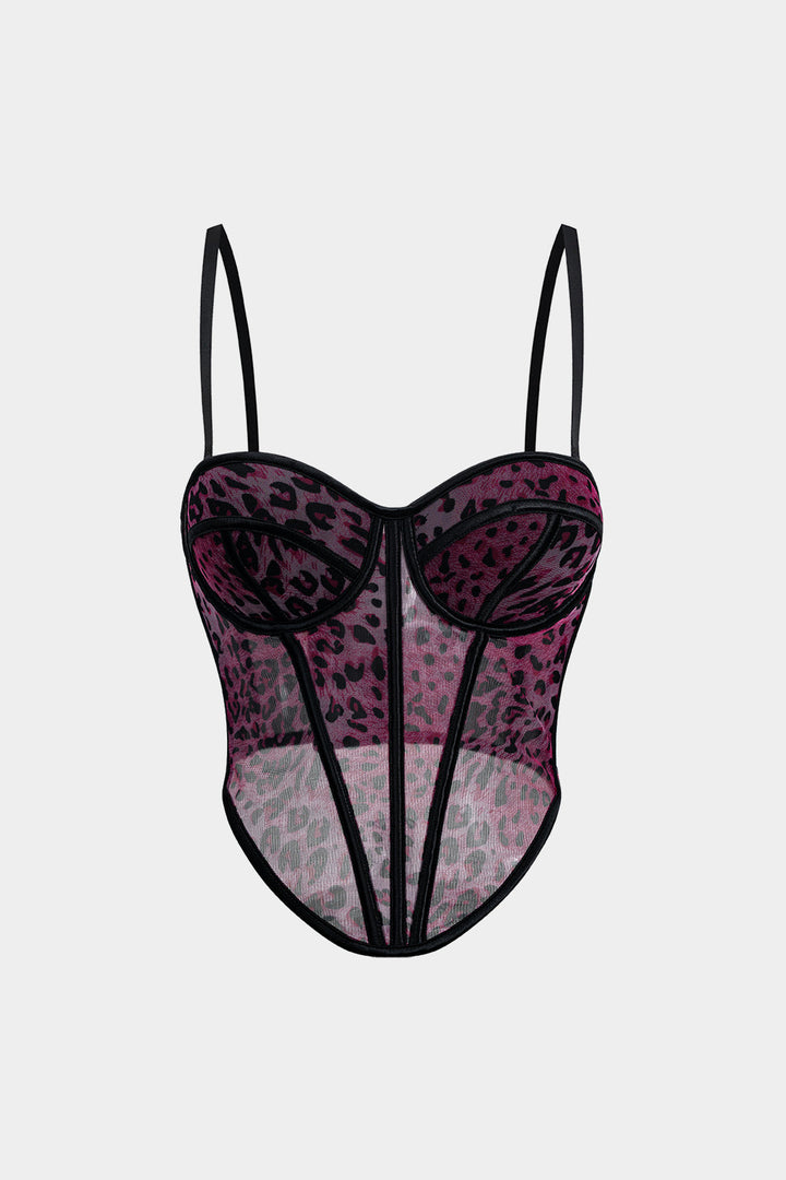 Leopar Desenli Şeffaf File Korse Elbise Üstü