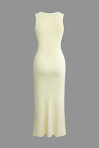 Önü Düğmeli Kolsuz Nervürlü Triko maksi Elbise