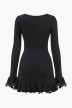 Triko Kontrast Kamçı Dikişli mini Elbise