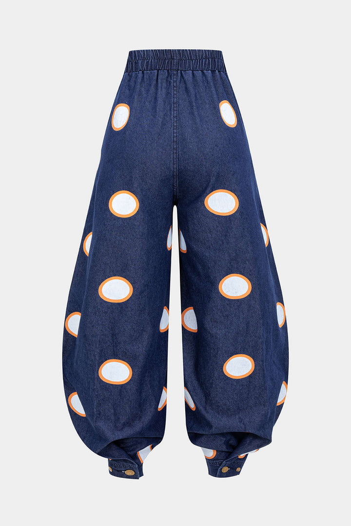 Yüksek bel lastikli Denim Barrel Kot