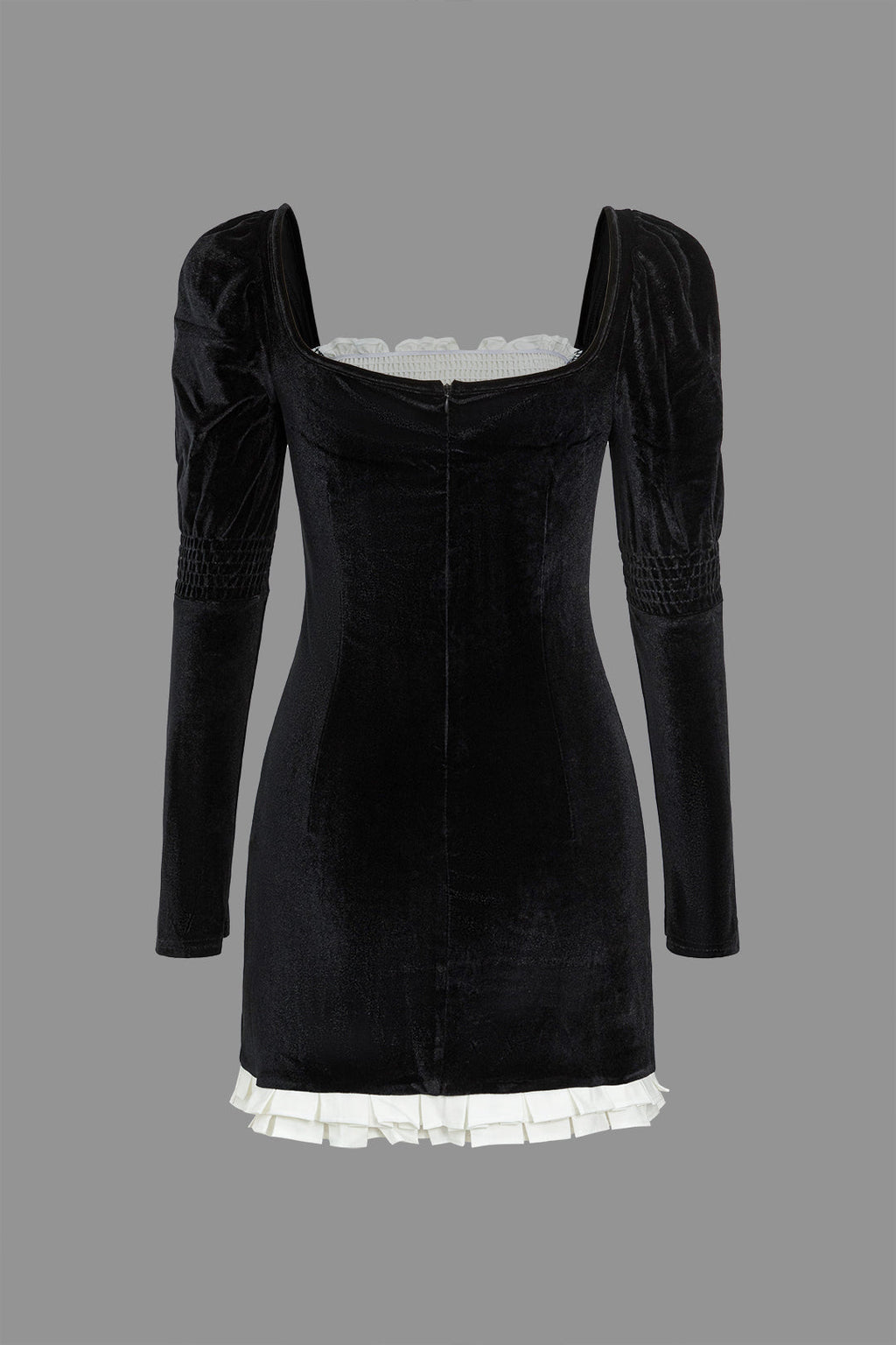 Kontrast Kadife Düğmeli Asimetrik Mini Elbise