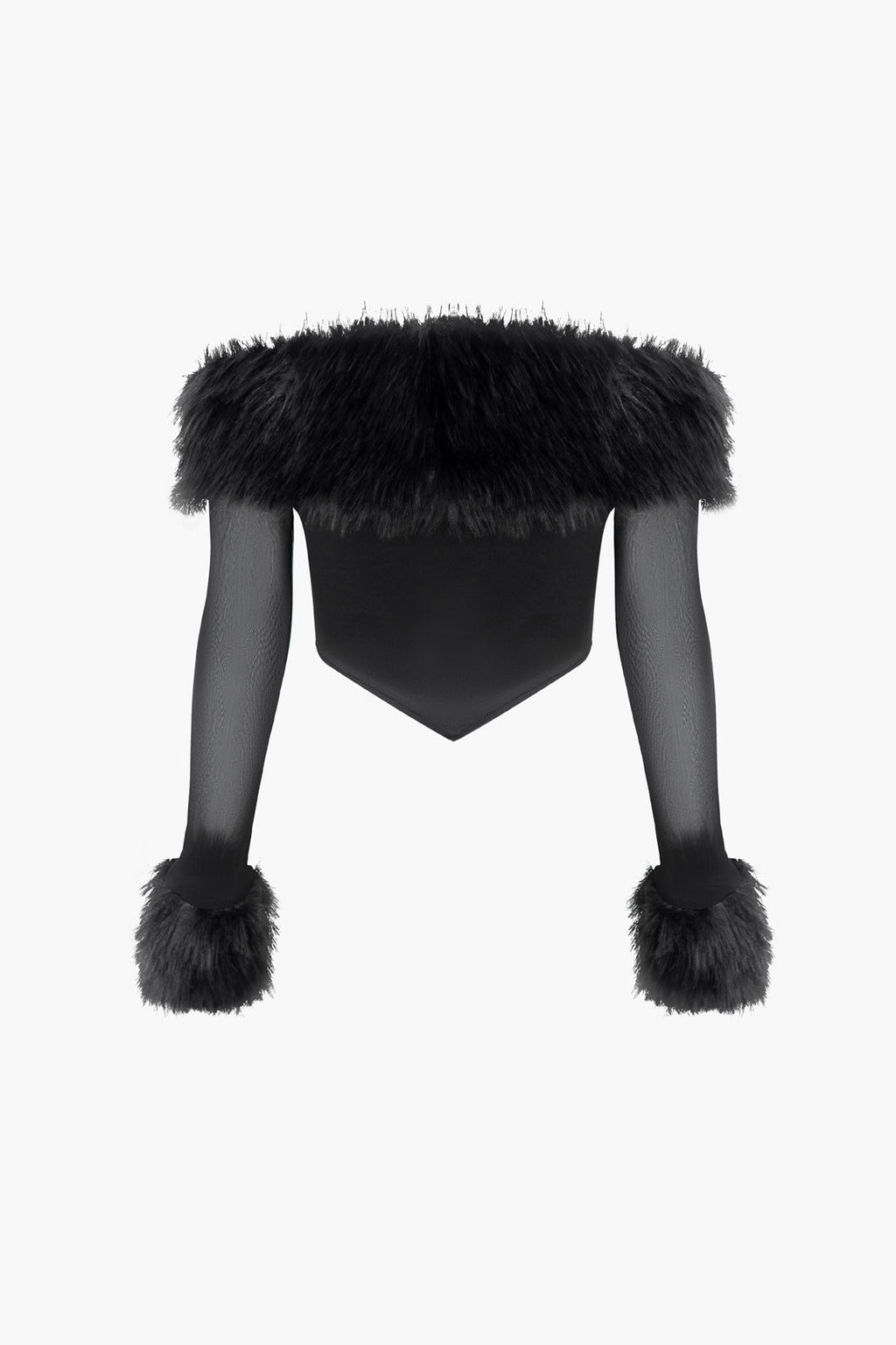 Kürk Detaylı Düşük Omuz Korse Crop Top