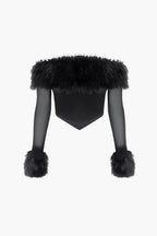 Kürk Detaylı Düşük Omuz Korse Crop Top