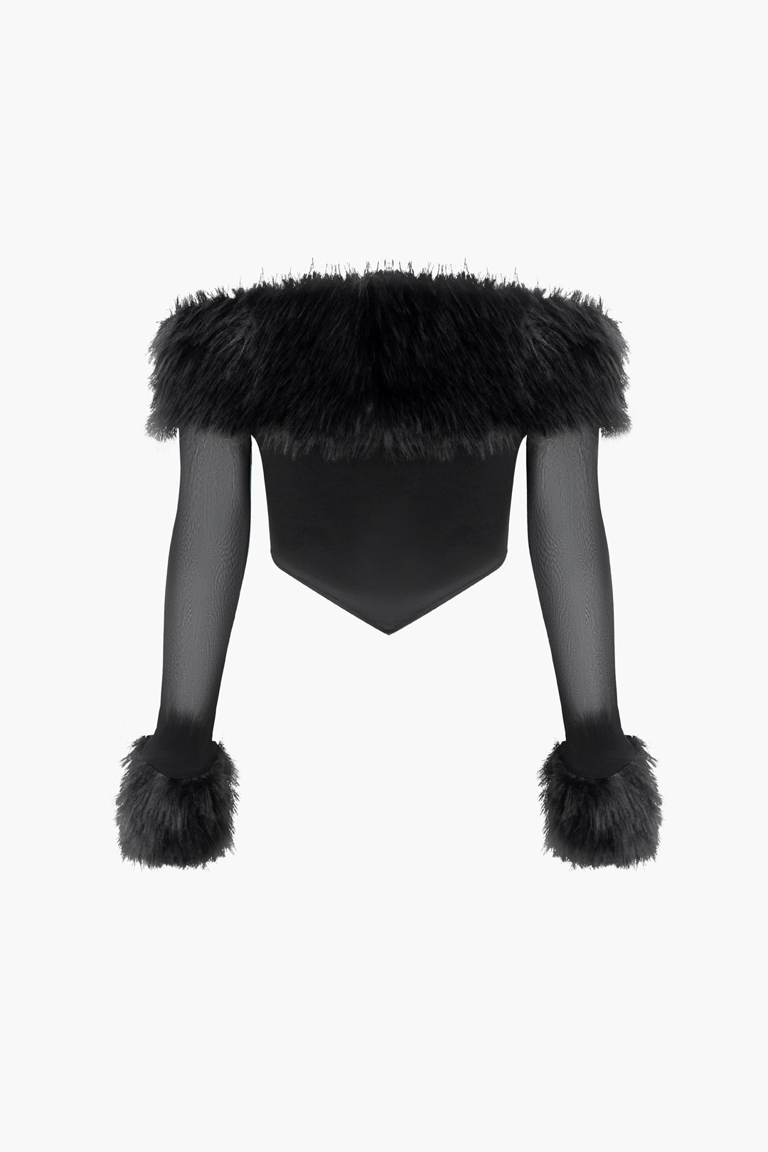 Kürk Detaylı Düşük Omuz Korse Crop Top