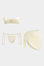 Metalik Aksesuarlı Bağlamalı Üç Parça Bikini Takımı