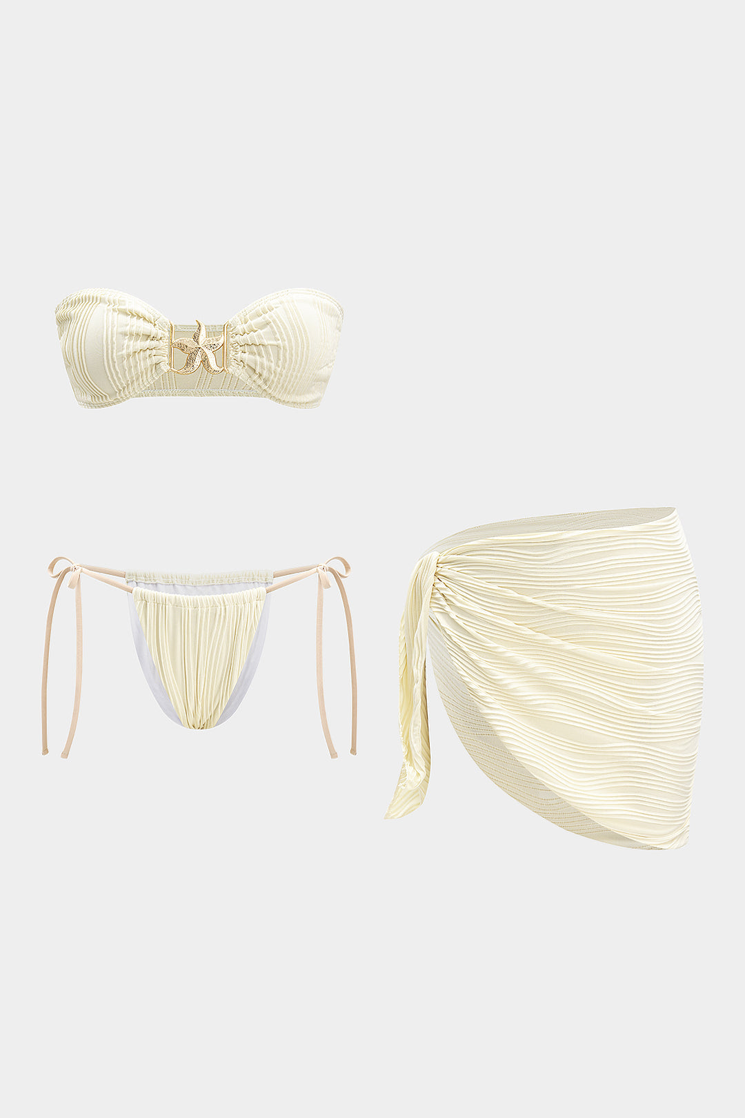 Metalik Aksesuarlı Bağlamalı Üç Parça Bikini Takımı