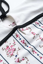 Çiçek Desenli Patchwork Büzgülü Bağcıklı Straplez Mini Elbise