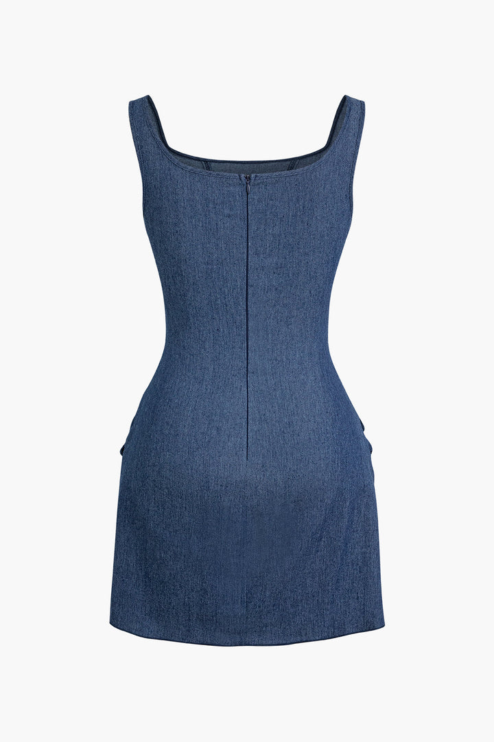 3D Çiçek Dantelli Tank Denim mini Elbise