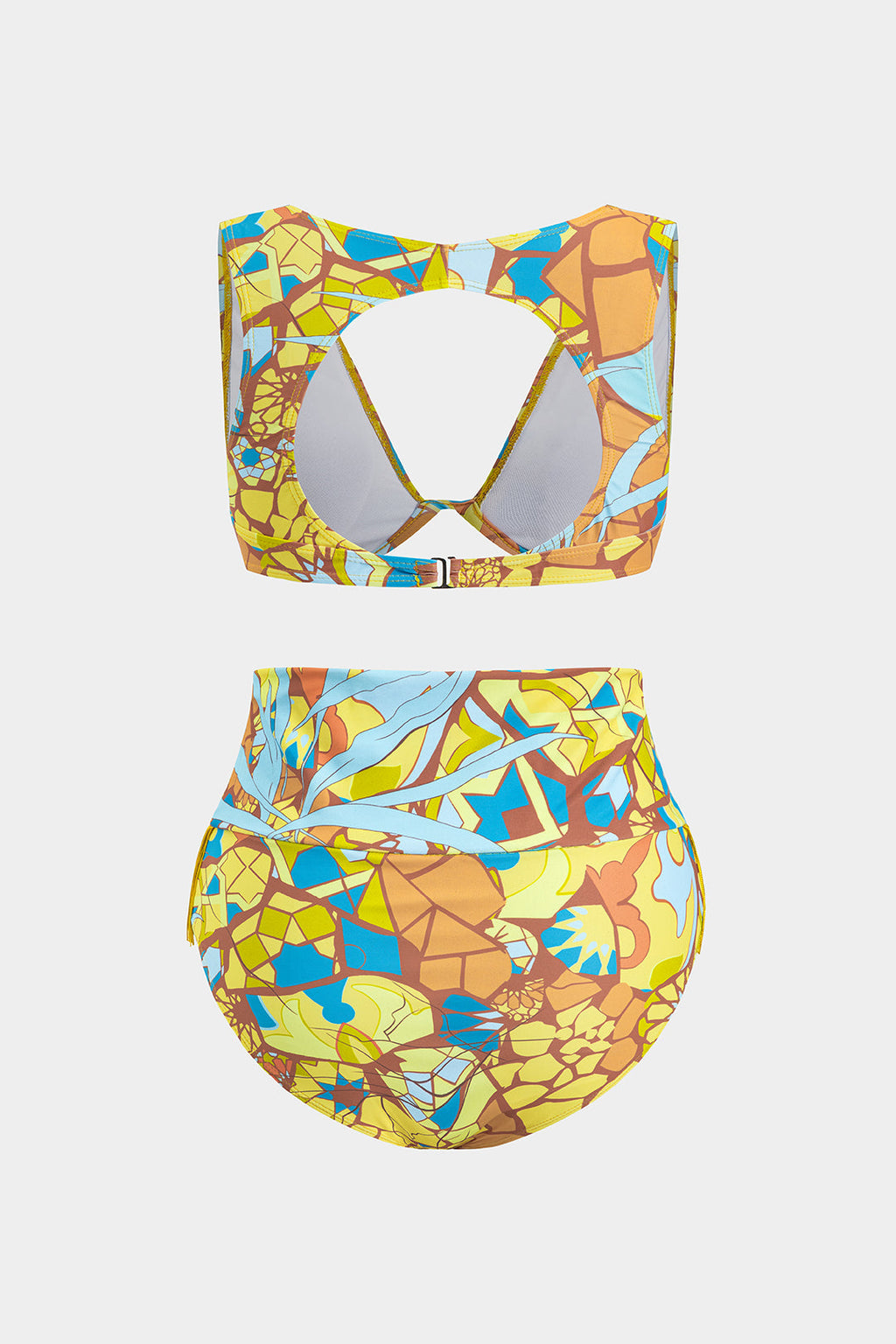 Tropikal Desenli Püsküllü Sırt Dekolteli Bikini Takımı