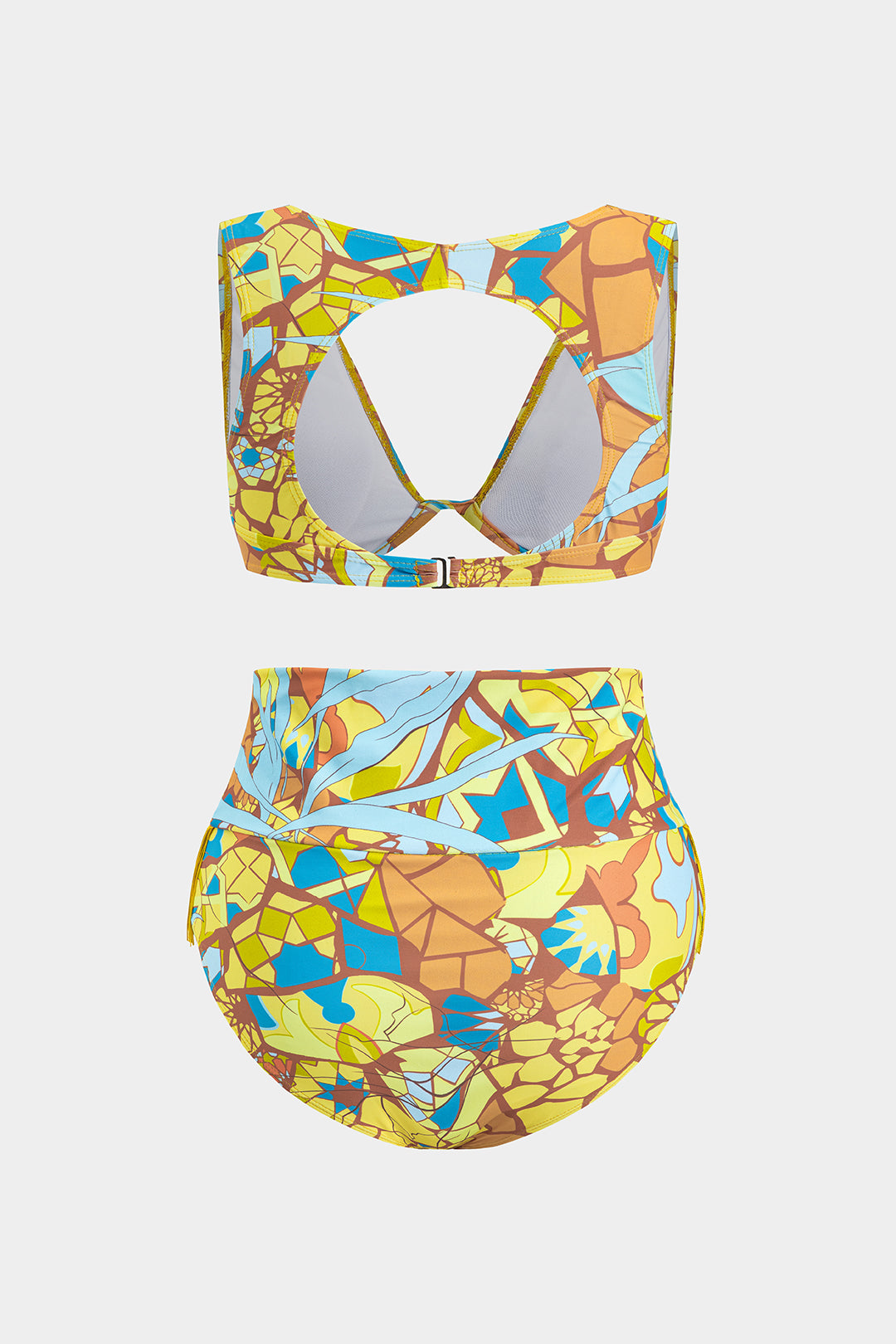 Tropikal Desenli Püsküllü Sırt Dekolteli Bikini Takımı