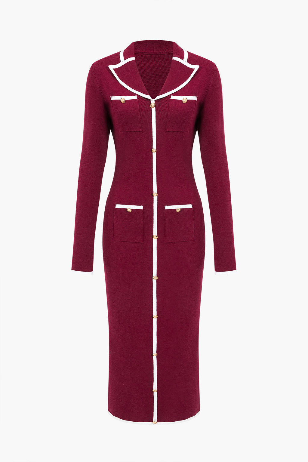 Uzun Kollu Düğmeli Cepli Örgü maksi Elbise