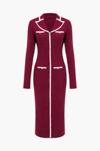 Uzun Kollu Düğmeli Cepli Örgü maksi Elbise