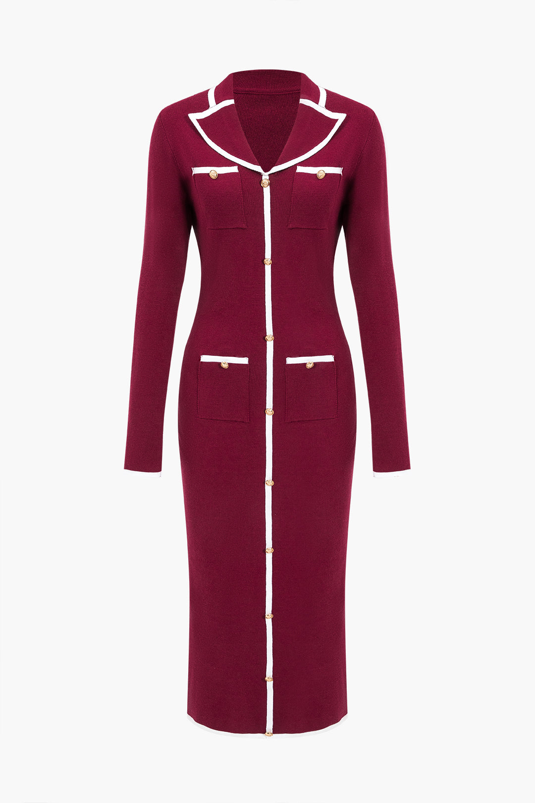 Uzun Kollu Düğmeli Cepli Örgü maksi Elbise