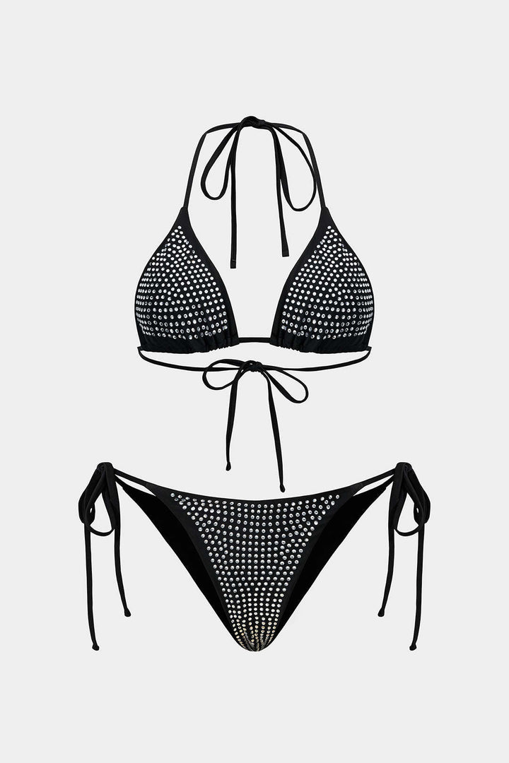 Strass Detaylı Bağlamalı Sırt Dekolteli Bikini Takımı