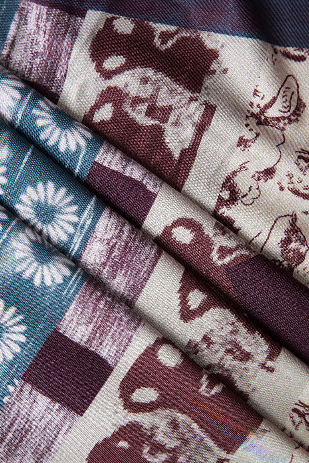 Soyut Patchwork Baskılı Uzun Kollu maksi Elbise