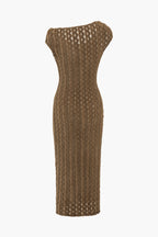 Düz Dokulu Asimetrik Bükümlü Midi Elbise