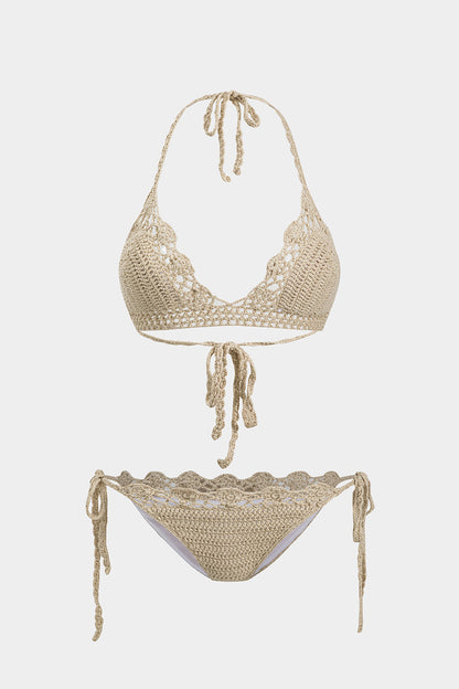 Örgü Bağlamalı Kesik Bikini Takımı