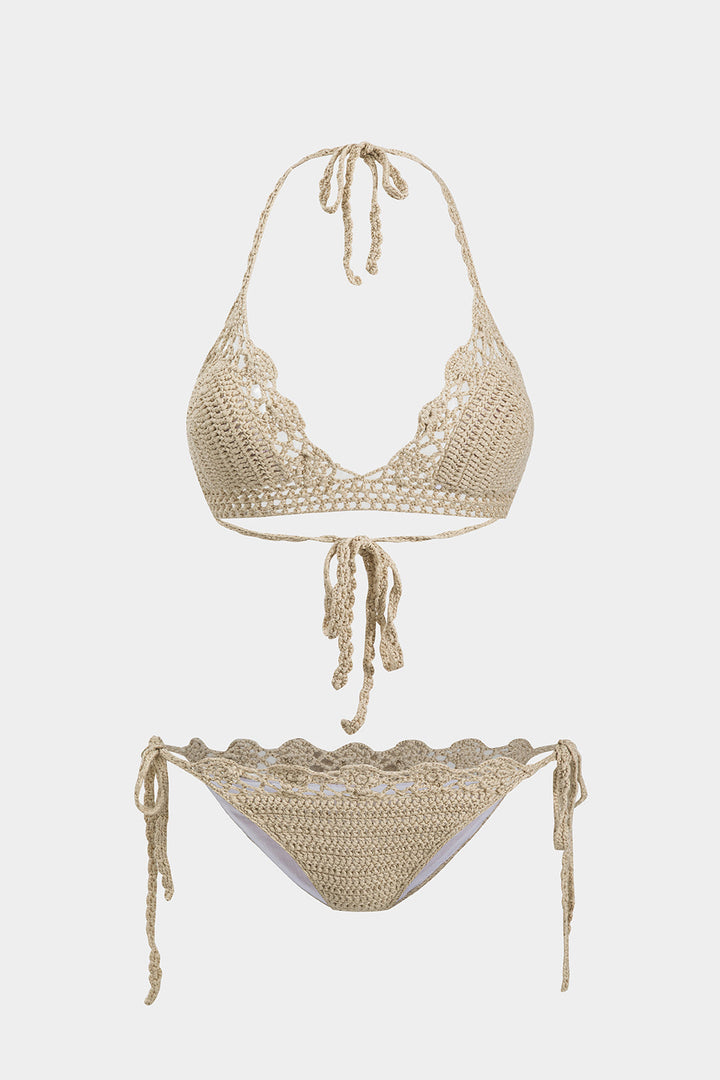 Örgü Bağlamalı Kesik Bikini Takımı