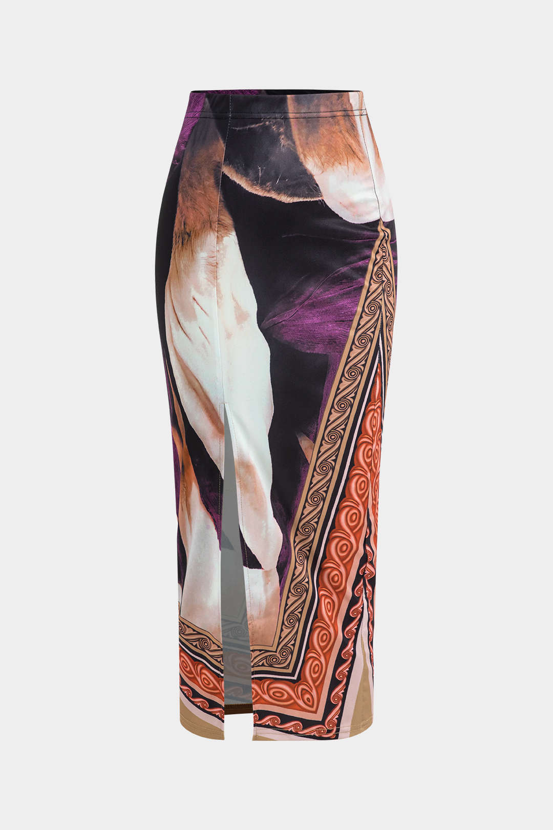 Soyut Çiçek Desenli Uzun Kollu Üst ve Midi Etek Takımı