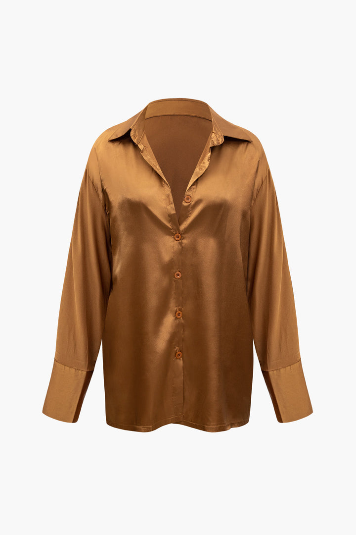 Saphire Saten Düğmeli Gömlek ve Pantolon Takım