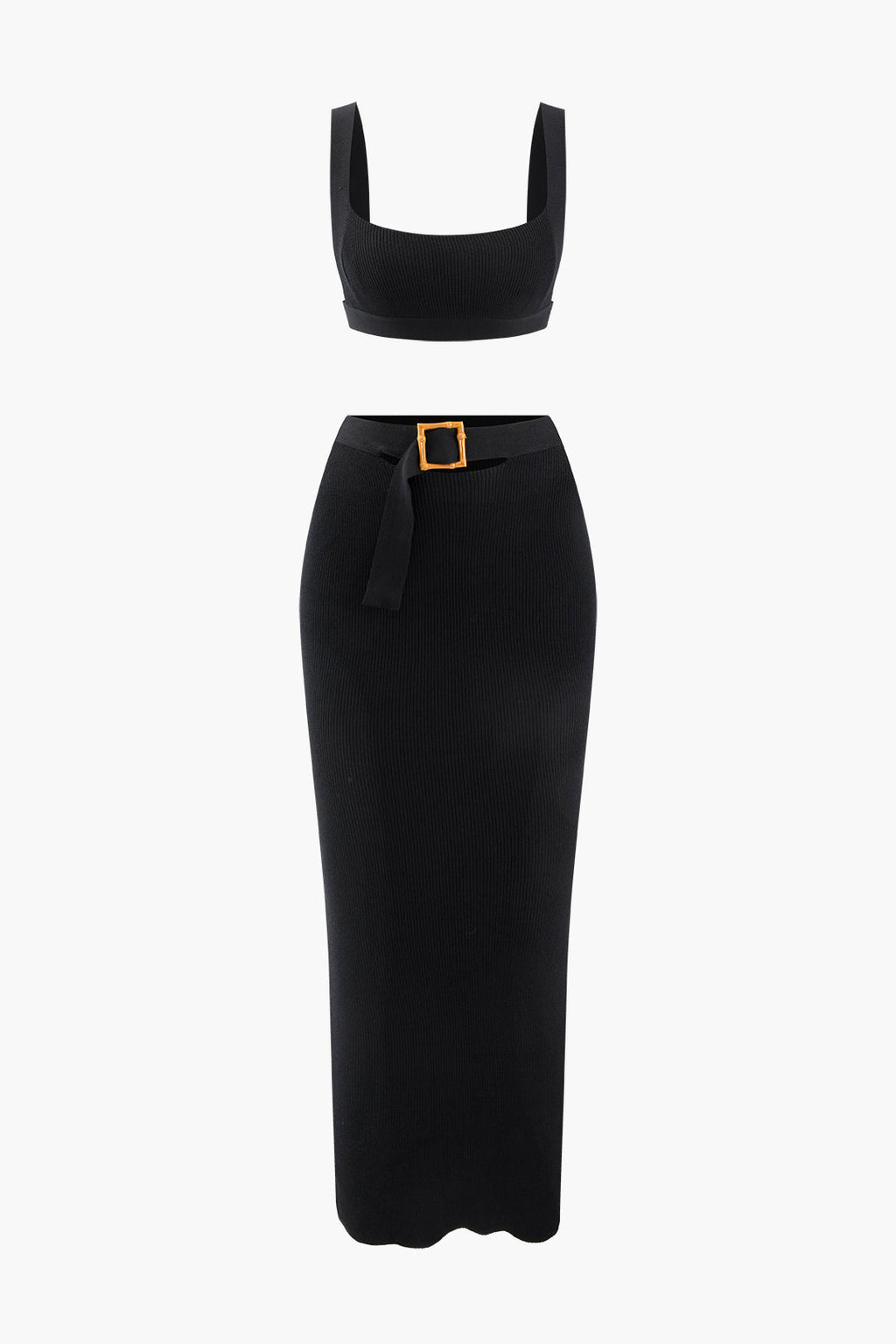 Sima Crop Top ve Tokalı Midi Etek Takım