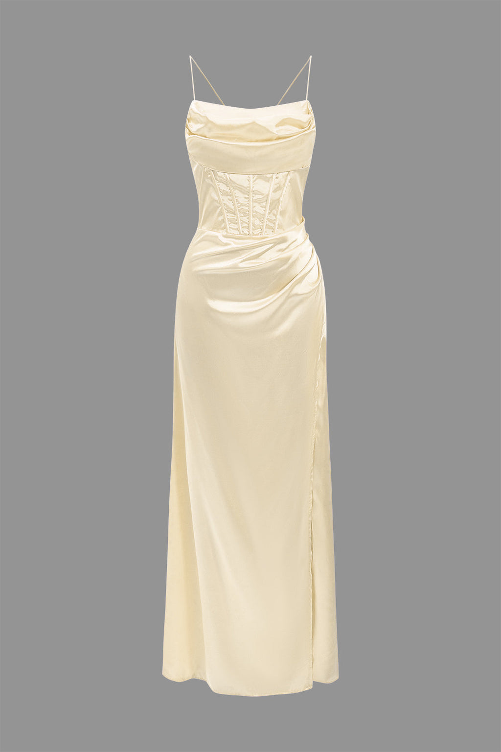 Korse Dekolteli Yüksek Yırtmaçlı maksi Elbise