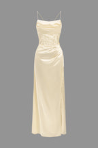 Korse Dekolteli Yüksek Yırtmaçlı maksi Elbise