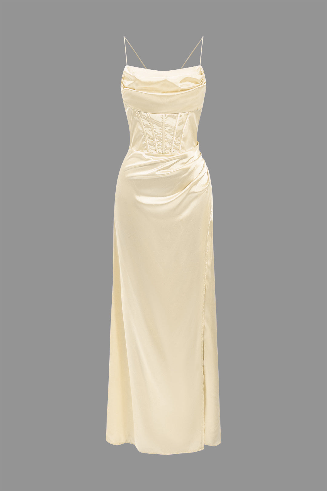 Korse Dekolteli Yüksek Yırtmaçlı maksi Elbise