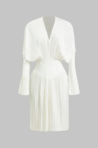 Pileli Uzun Kollu Korse Midi Elbise