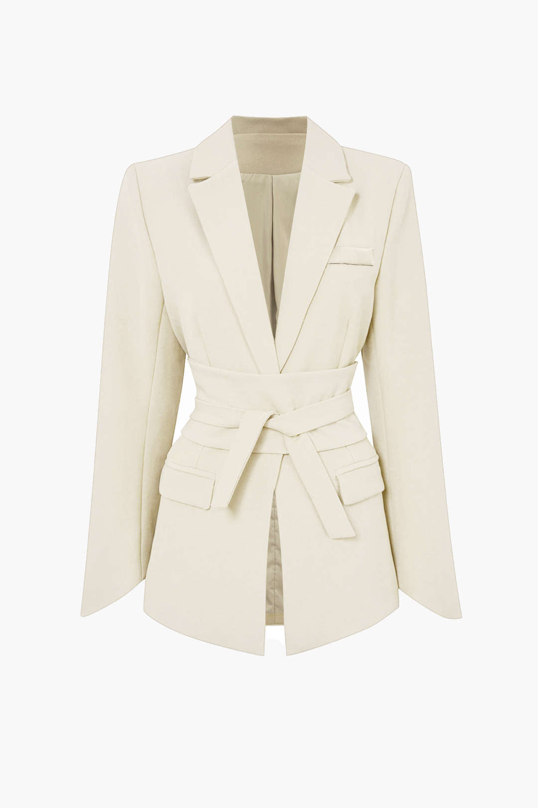 Basic Katı Çentikli Yaka Kuşaklı Blazer