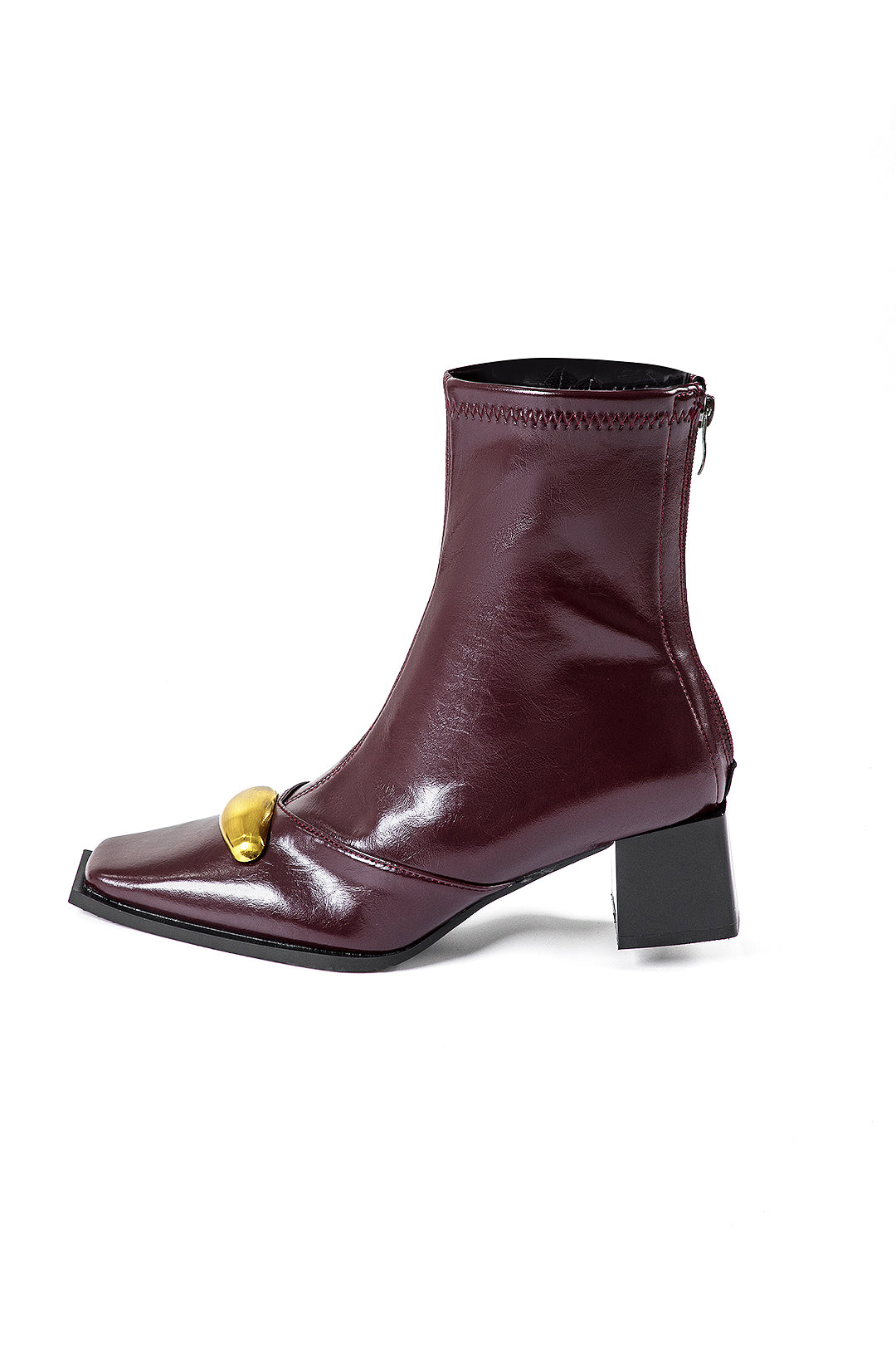 Deri Metalik Fermuarlı Kare Burunlu Bilekte Bot