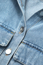 Asimetrik Düğmeli Kapaklı Cep Crop Denim Yelek