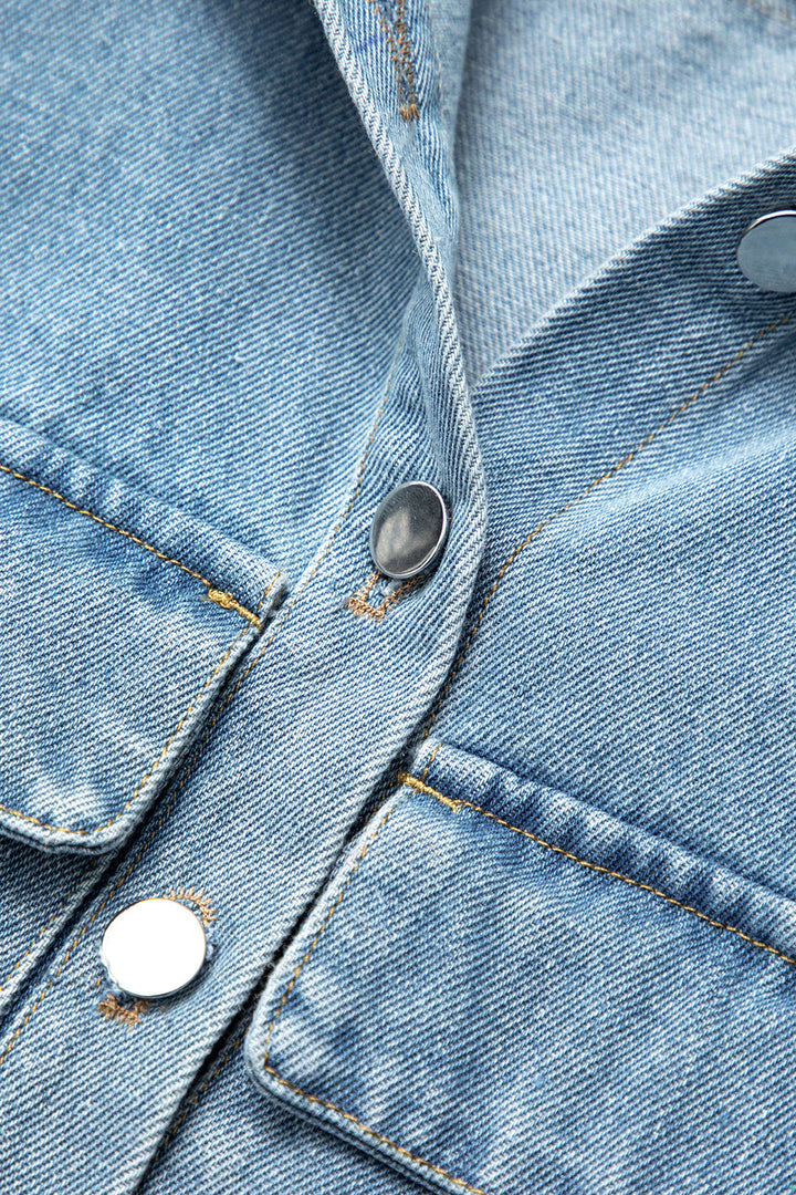 Asimetrik Düğmeli Kapaklı Cep Crop Denim Yelek