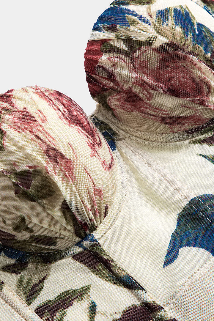 Çiçek Desenli Tül Sırt Dekolteli Korsaj Slip Atlet