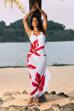 Desenli Büstiyer Karın Toparlayıcı Tek Parça Mayo ve Mayo Eteği Pareo Takımı