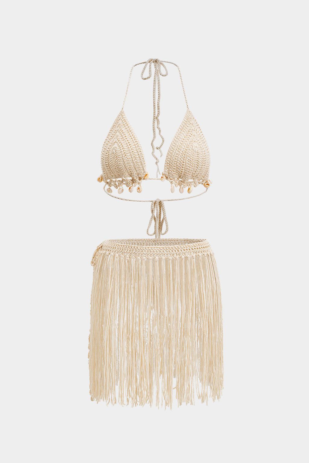 Tüy Detaylı İnce Askılı Kroşe Bikini Takımı