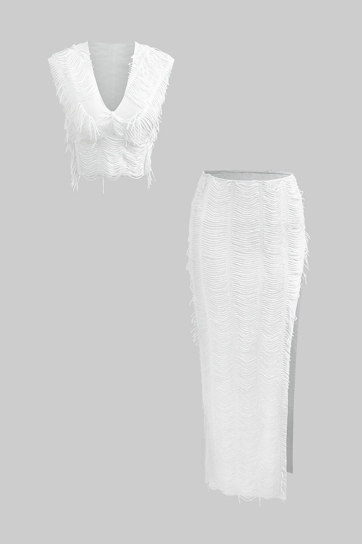 Rave Crop Top ve Yırtmaçlı Etek Takım