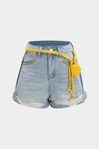 Denim Yüksek Bel Şort