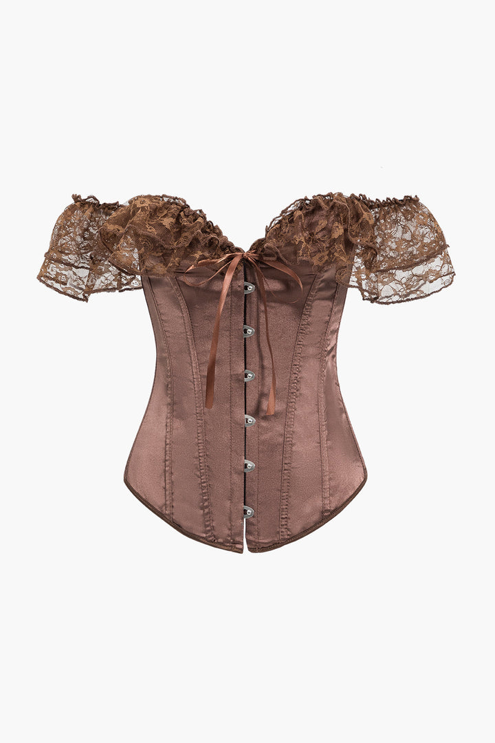Saten Bağlamalı Dantel Patchwork Korsaj Atlet