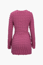 Puf Dokulu Uzun Kollu Mini Elbise