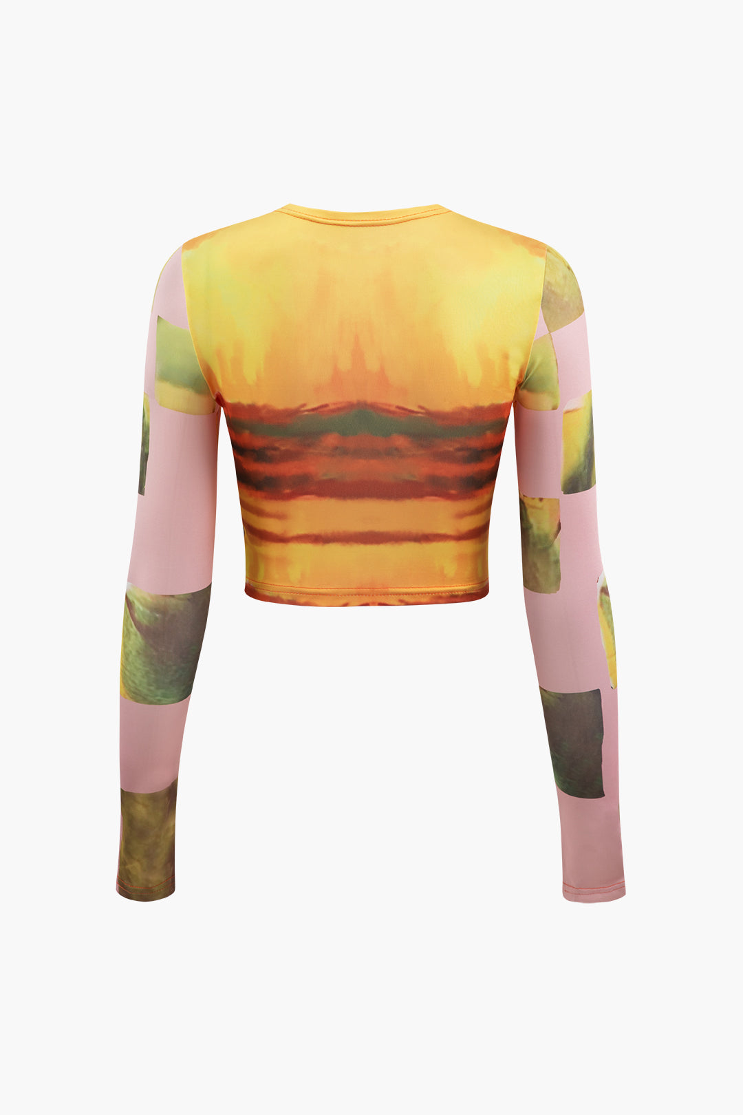 Soyut Desenli Uzun Kollu Crop Top