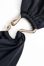 Metalik Büzgülü Bağlamalı Sırt Dekolteli Bikini Takımı