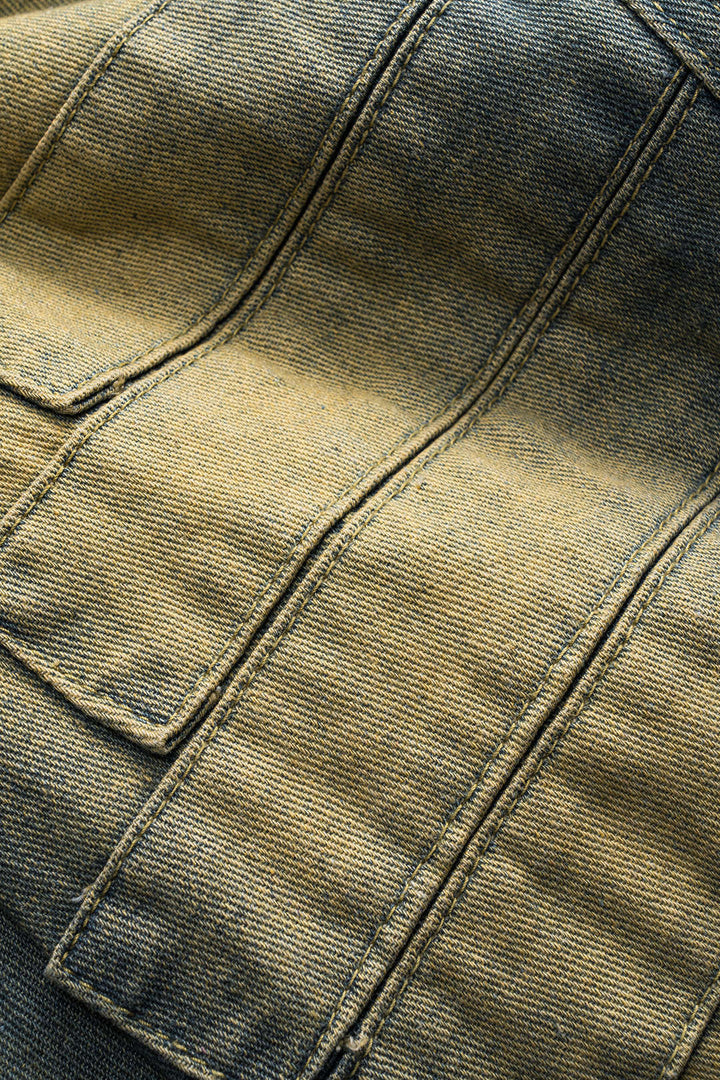 Püsküllü Cepli Düğmeli Bol Paça Denim Pantolon