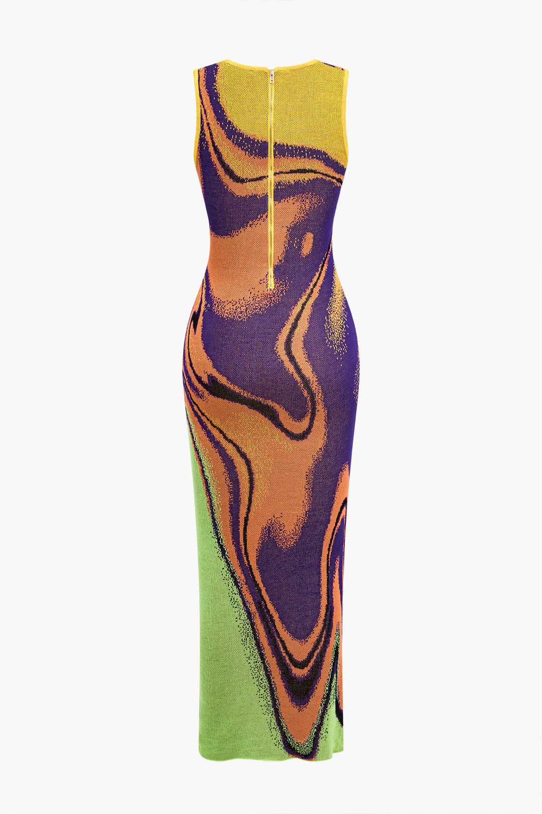 Kontrast Desenli Örgü Fermuarlı Arka maksi Elbise