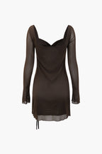 Kalp Yakalı File Kesilmiş Mini Elbise