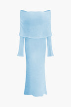 Düşük Omuz Açık Örgü maksi Elbise