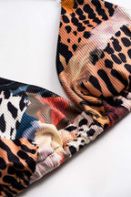 Leopar Desenli Bağcıklı Sırtı Açık Bikini Takımı